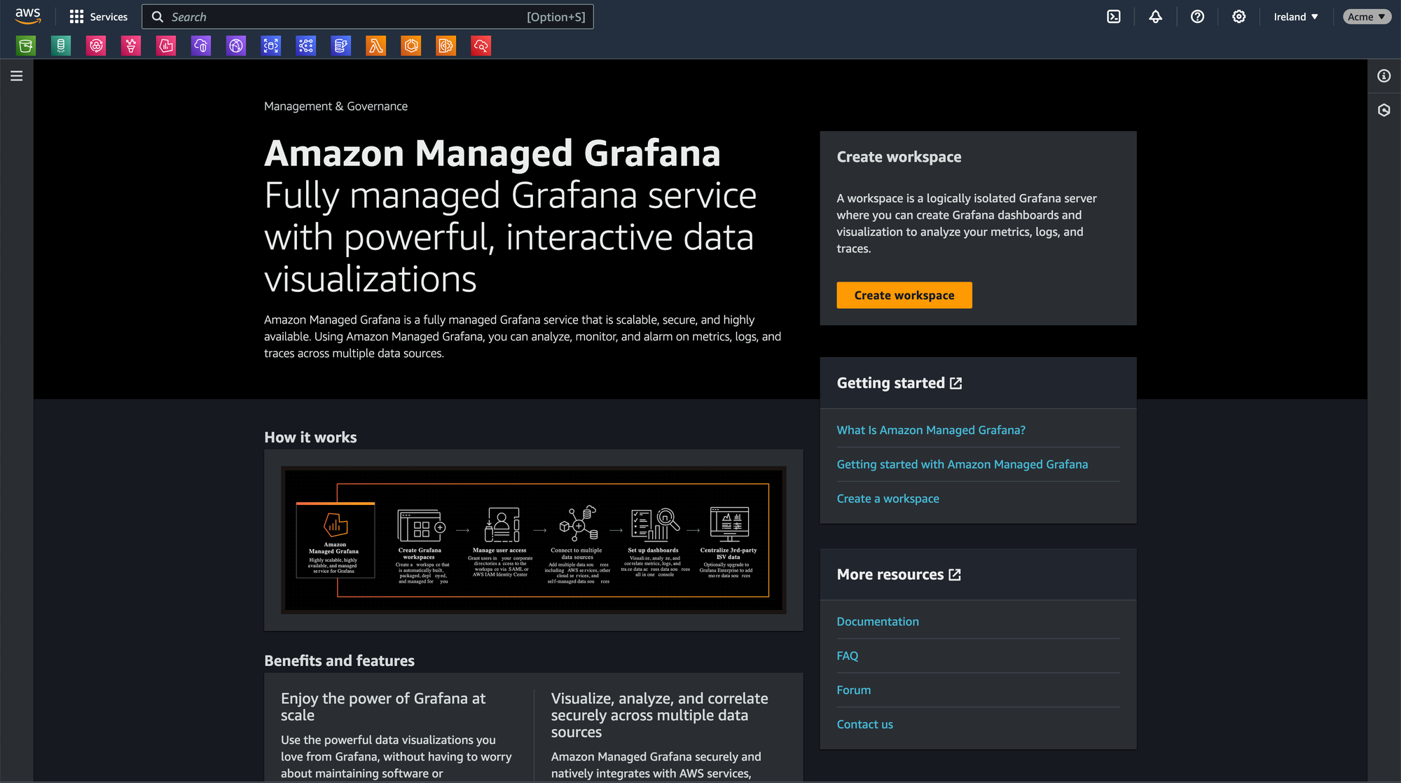 Setting up AWS Managed Grafana in minutes to display metrics from Amazon Managed Prometheus and CloudWatch