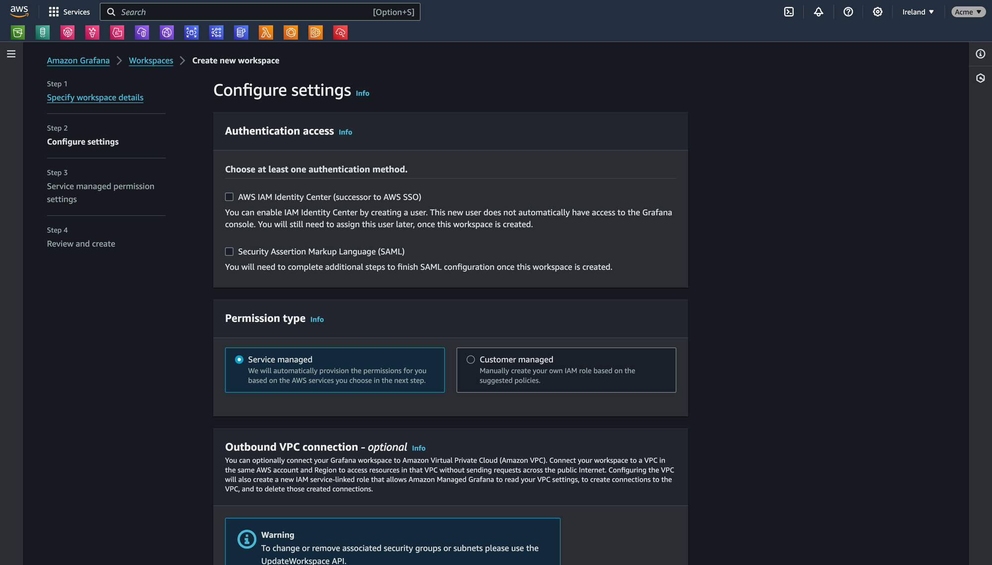 Setting up AWS Managed Grafana in minutes to display metrics from Amazon Managed Prometheus and CloudWatch