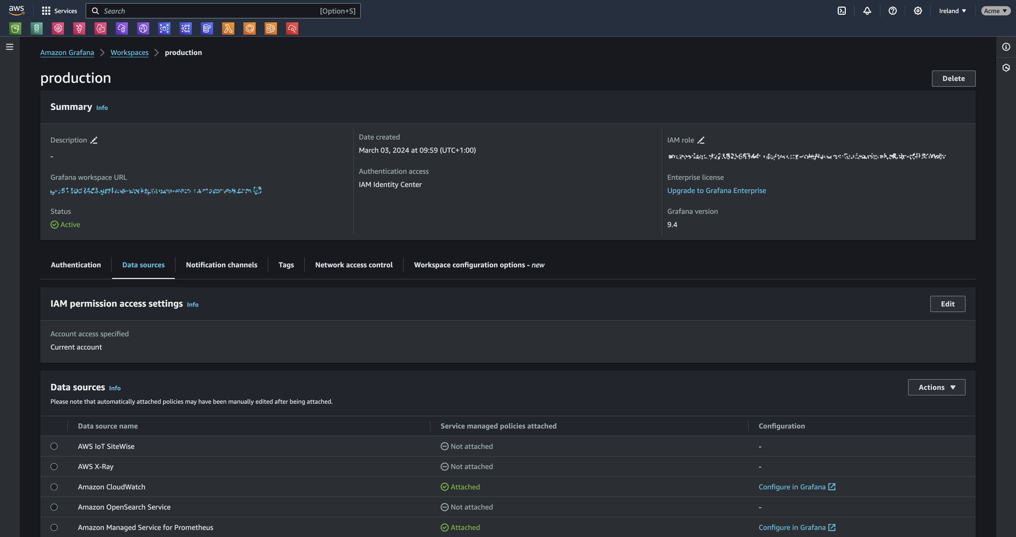 Setting up AWS Managed Grafana in minutes to display metrics from Amazon Managed Prometheus and CloudWatch